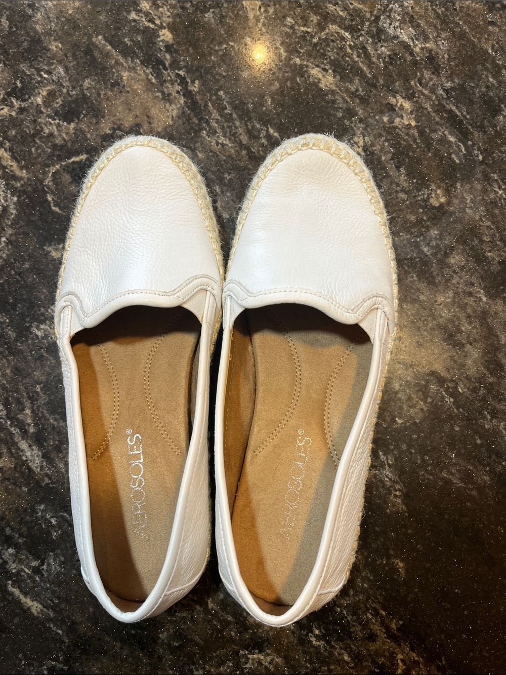 AEROSOLES White Slip-On Leather Espadrille Flats